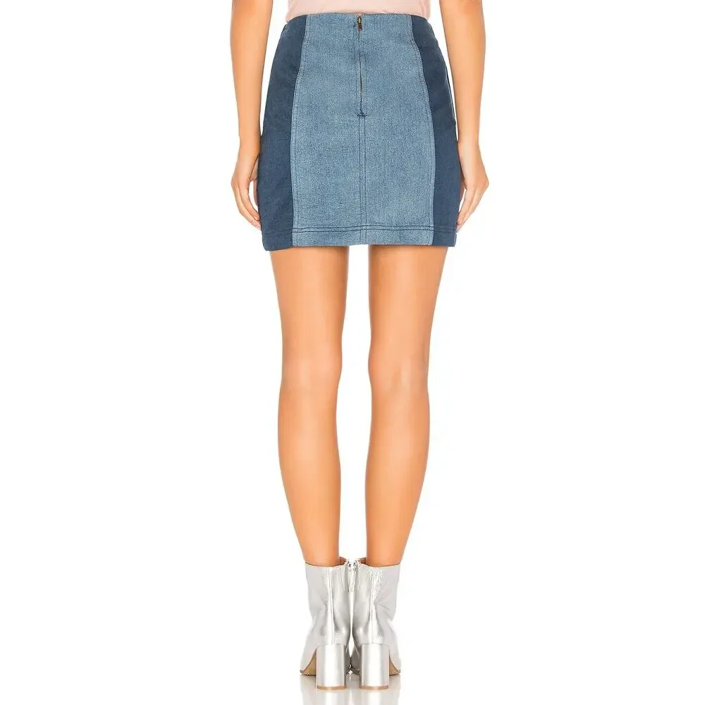 Free‎ People Modern Femme Color Block Unlined Mini Skirt Dark Blue Size 2 - Picture 3 of 9